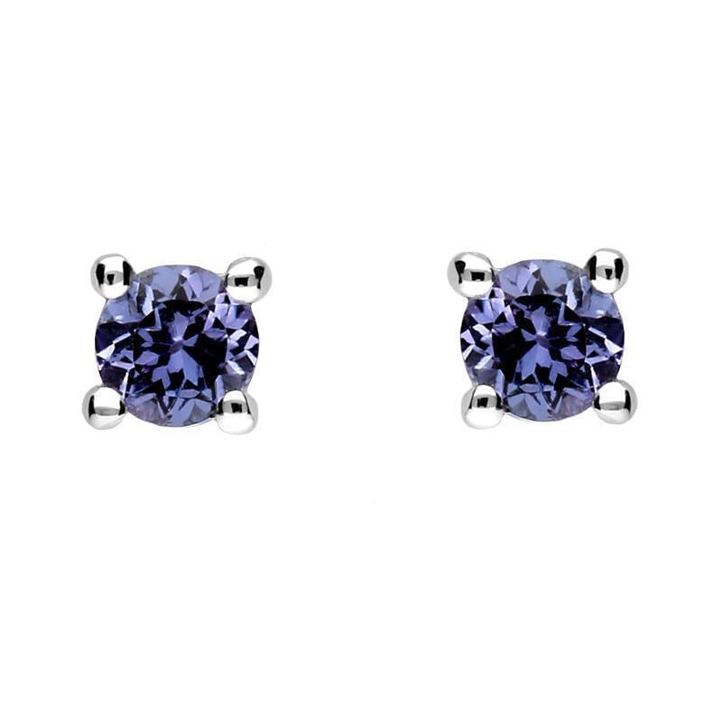 9ct White Gold Tanzanite 3mm Round Claw Set Stud Earrings