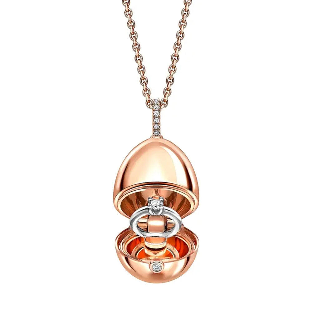 Faberge 18ct Rose Gold Diamond Solitaire Ring Surprise Locket - Default Title / Gold