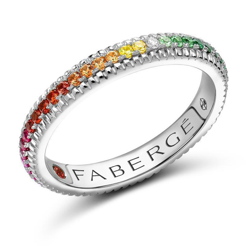 Faberge 18ct White Gold Multi Stone Rainbow Fluted Band Ring - Default / Rose Gold