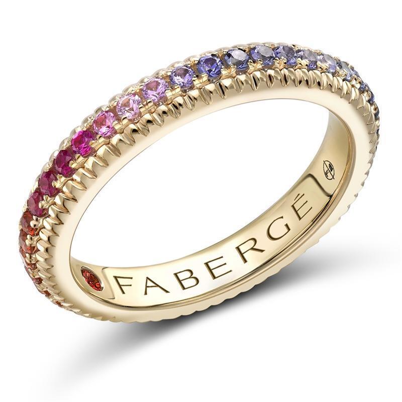 Faberge 18ct Yellow Gold Multi Stone Rainbow Fluted Band Ring - Default / Rose Gold