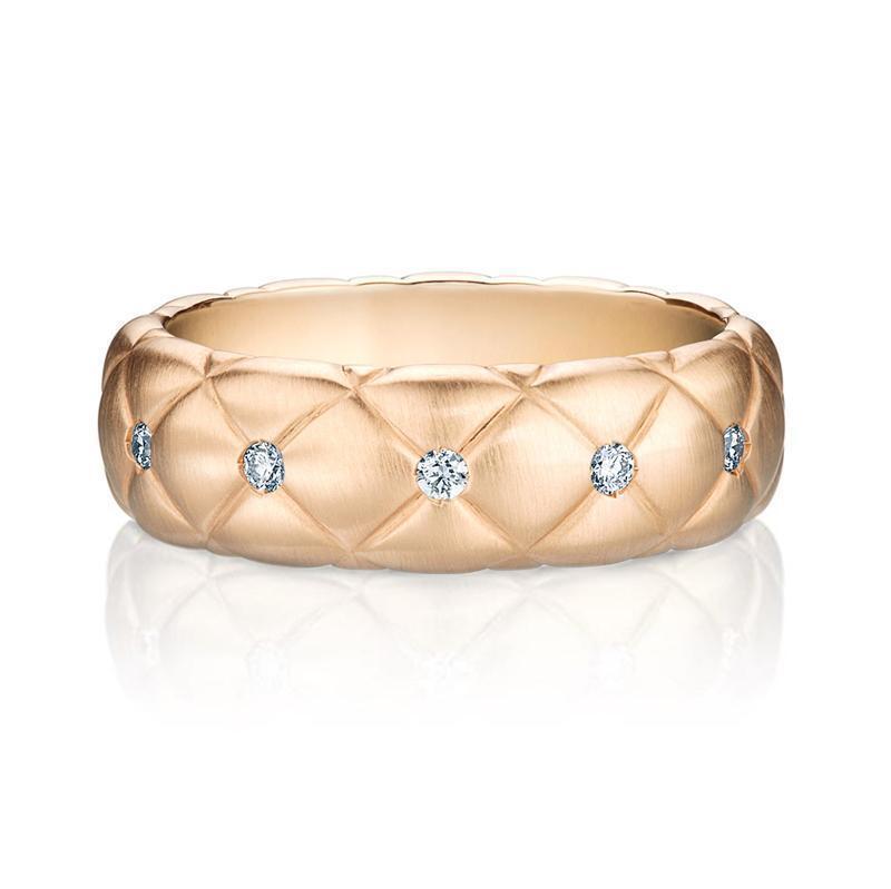 Faberge Treillage 18ct Rose Gold Diamond Matt Thin Ring - Default / Rose Gold