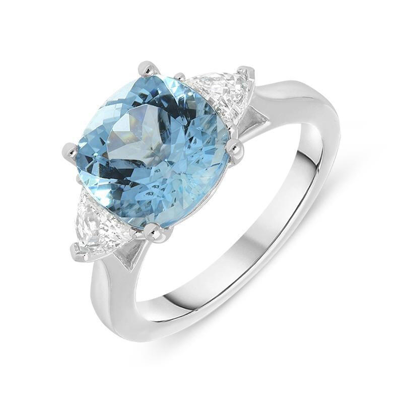 Platinum 3.40ct Aquamarine Diamond Cushion Trilogy Ring - Option1 Value / Platinum