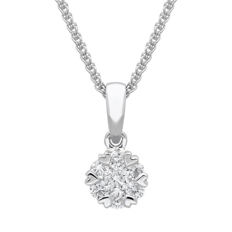 18ct White Gold 0.26ct Diamond Cluster Heart Edged Necklace - Option1 Value / White Gold