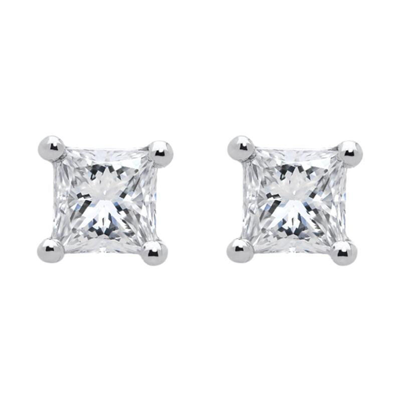 18ct White Gold 0.29ct Diamond Solitaire Princess Cut Stud Earrings - Option1 Value / White Gold