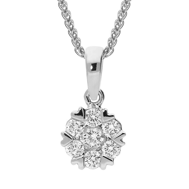 18ct White Gold 0.36ct Diamond Cluster Heart Edged Necklace - Option1 Value / White Gold