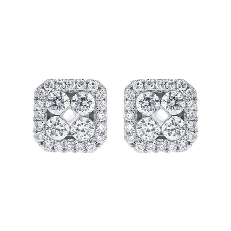 18ct White Gold 0.50ct Diamond Cushion Cluster Stud Earrings