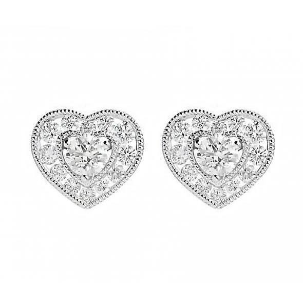 18ct White Gold 0.66ct Diamond Heart Cluster Stud Earrings - Option1 Value / White Gold