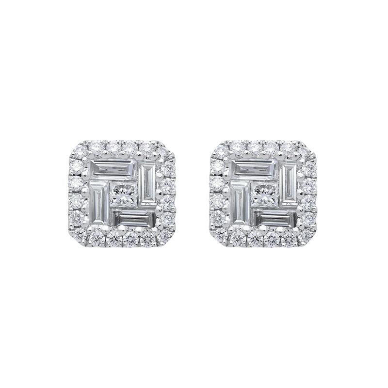 18ct White Gold 1.46ct Diamond Baguette Cut Stud Earrings - Option1 Value / White Gold