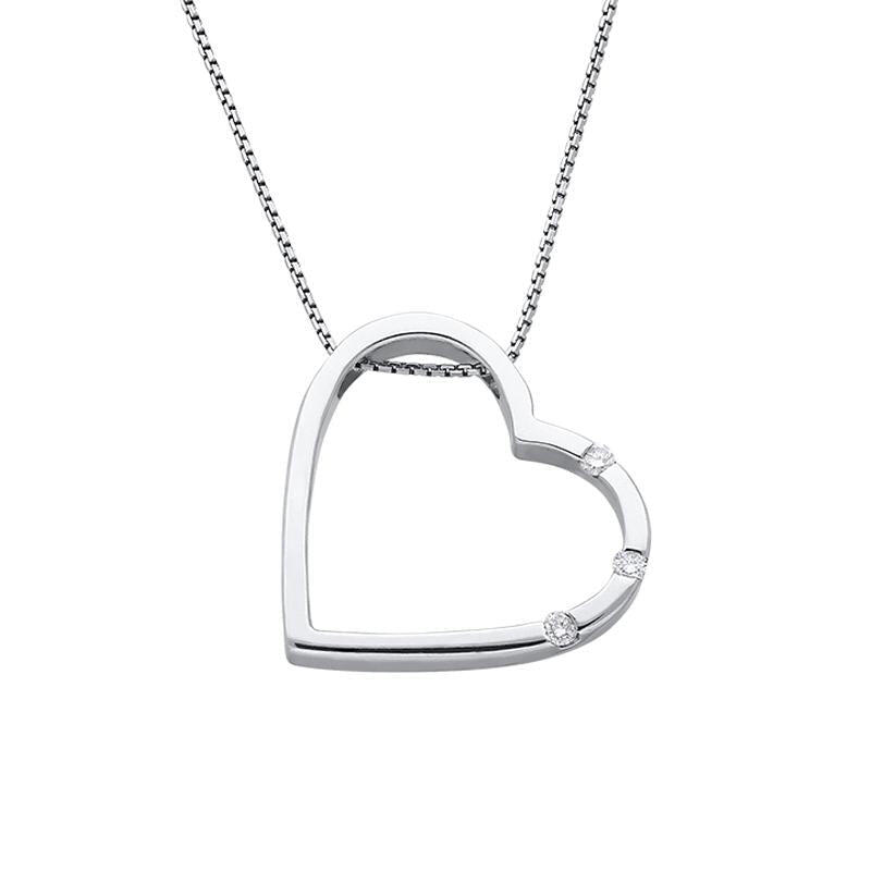 18ct White Gold Diamond Open Heart Necklace - Option1 Value / White Gold