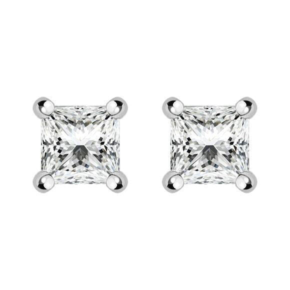 18ct Yellow Gold 0.32ct Diamond Solitaire Princess Cut Stud Earrings - Option1 Value / Yellow Gold