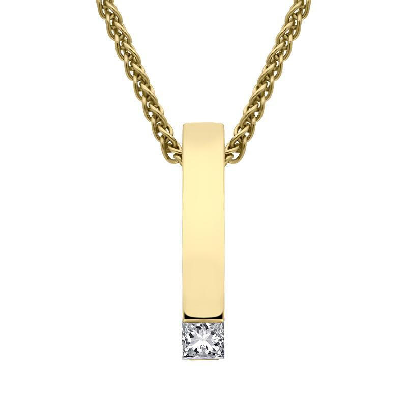 18ct Yellow Gold Diamond Princess Cut Bar Necklace