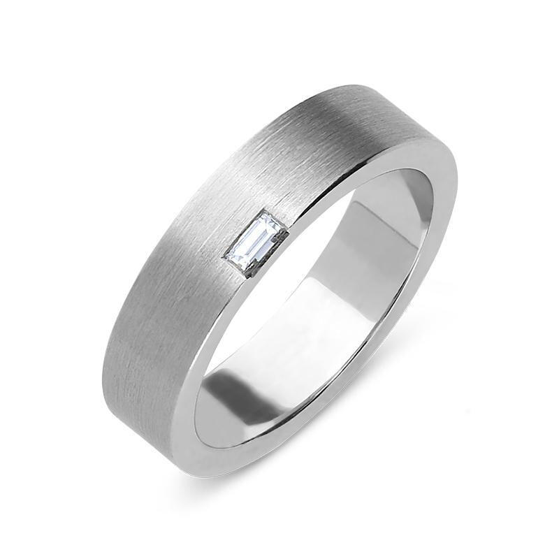 Platinum 0.06ct Diamond Baguette Cut Satin Wedding Ring - L