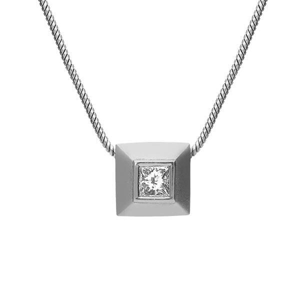 Platinum 0.10ct Diamond Princess Cut Solitaire Necklace - Default Title / Platinum