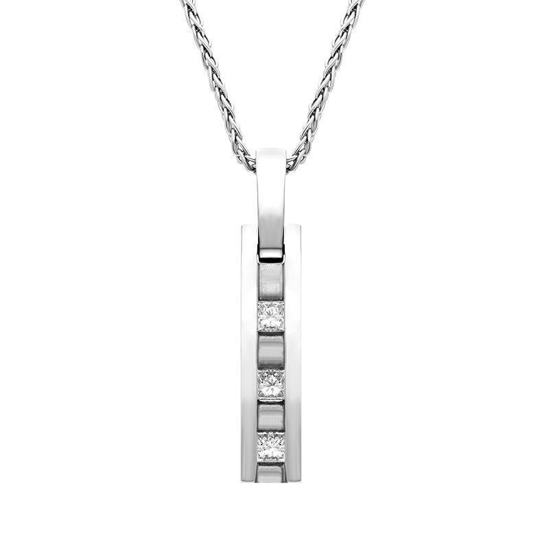 Platinum 0.30ct Diamond Princess Cut Three Stone Bar Necklace,