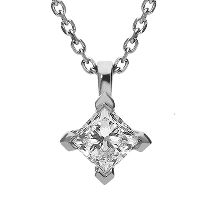 Platinum 0.77ct Diamond Princess Cut Solitaire Necklace