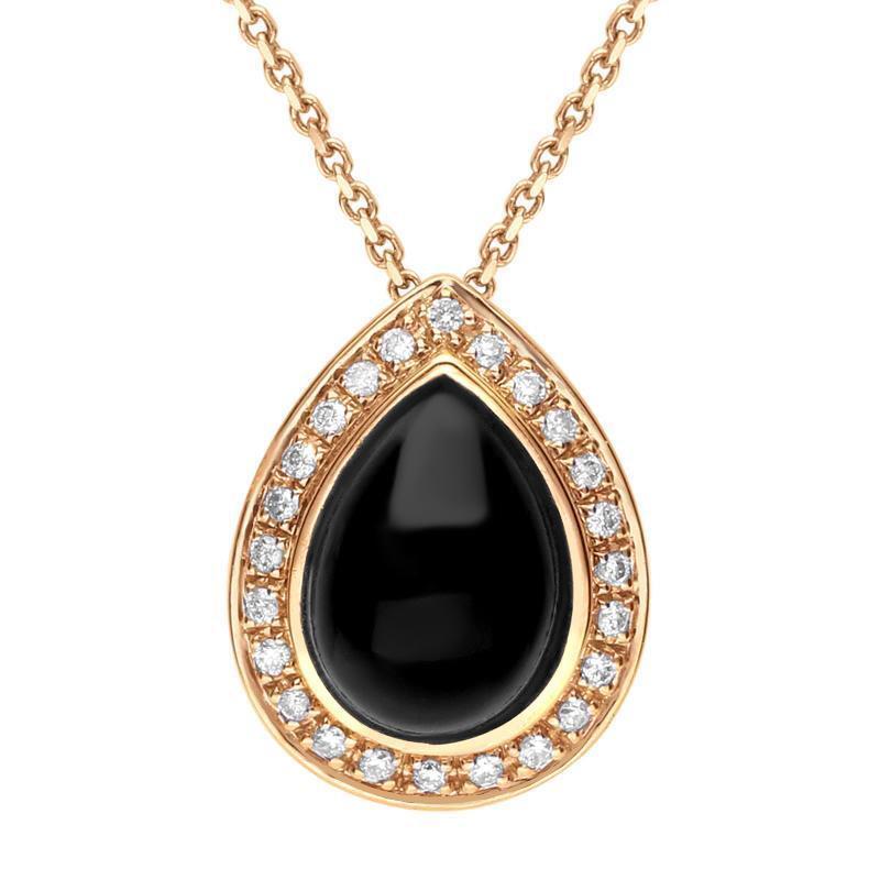 18ct Rose Gold Whitby Jet 0.13ct Diamond Pear Shape Necklace - Default Title / Rose Gold