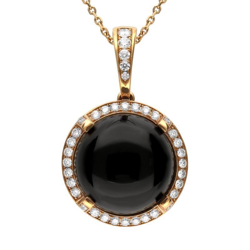 18ct Rose Gold Whitby Jet Diamond Four Claw Round Necklace - Default Title / Rose Gold