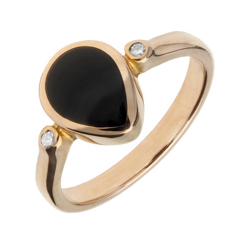 18ct Rose Gold Whitby Jet Diamond Pear Ring - Default Title / Rose Gold