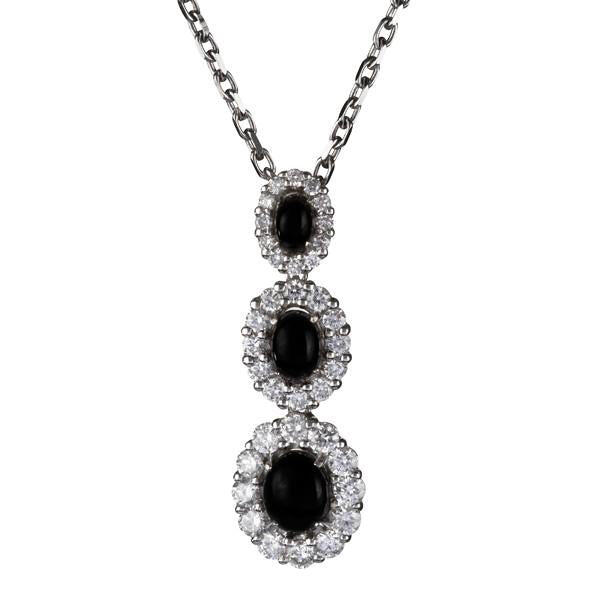 18ct White Gold Diamond and Whitby Jet 3 Stone Necklace