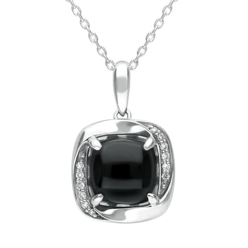 18ct White Gold Diamond and Whitby Jet Cushion Necklace D