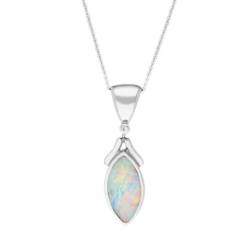 18ct White Gold Opal Diamond Oval Necklace