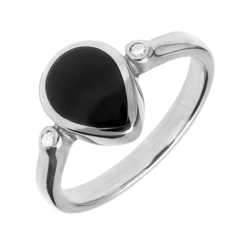 18ct White Gold Whitby Jet 0.04ct Diamond Pear Ring - Default Title / White Gold