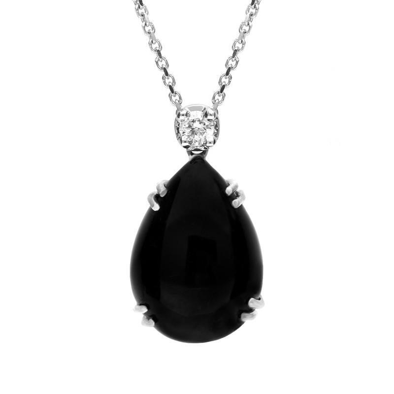 18ct White Gold Whitby Jet 0.07ct Diamond Claw Set Pear Necklace - Default Title / White Gold