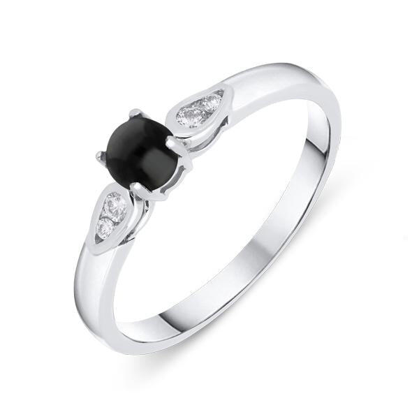 18ct White Gold Whitby Jet 0.07ct Diamond Pear Shoulder Ring
