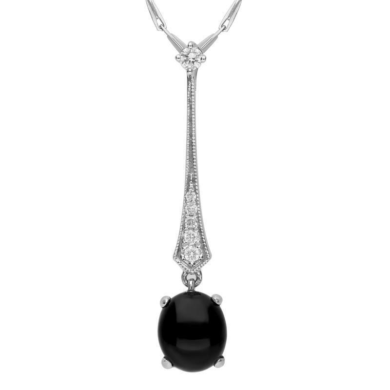 18ct White Gold Whitby Jet 0.08ct Diamond Oval Tapered Necklace - Default Title / White Gold