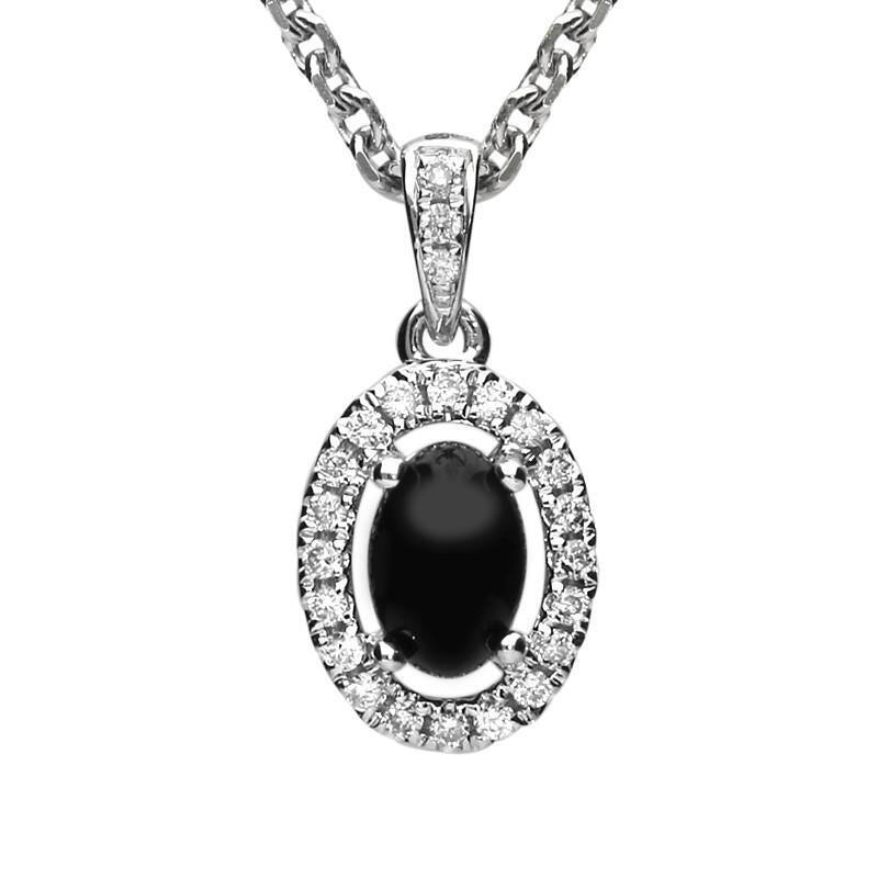 18ct White Gold Whitby Jet 0.09ct Diamond Oval Necklace - Default Title / White Gold