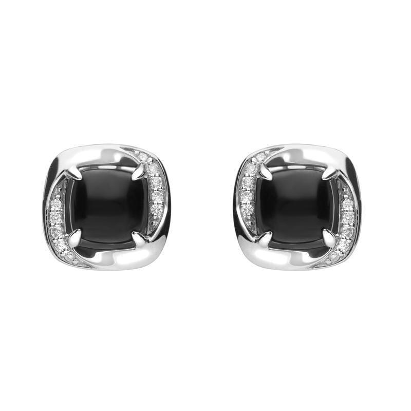 18ct White Gold Whitby Jet 0.11ct Diamond Cushion Stud Earrings - Default Title / White Gold