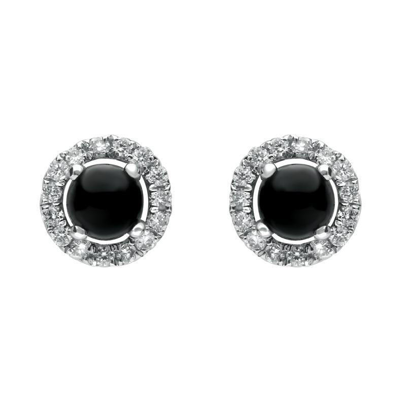 18ct White Gold Whitby Jet 0.12ct Diamond Round Stud Earrings