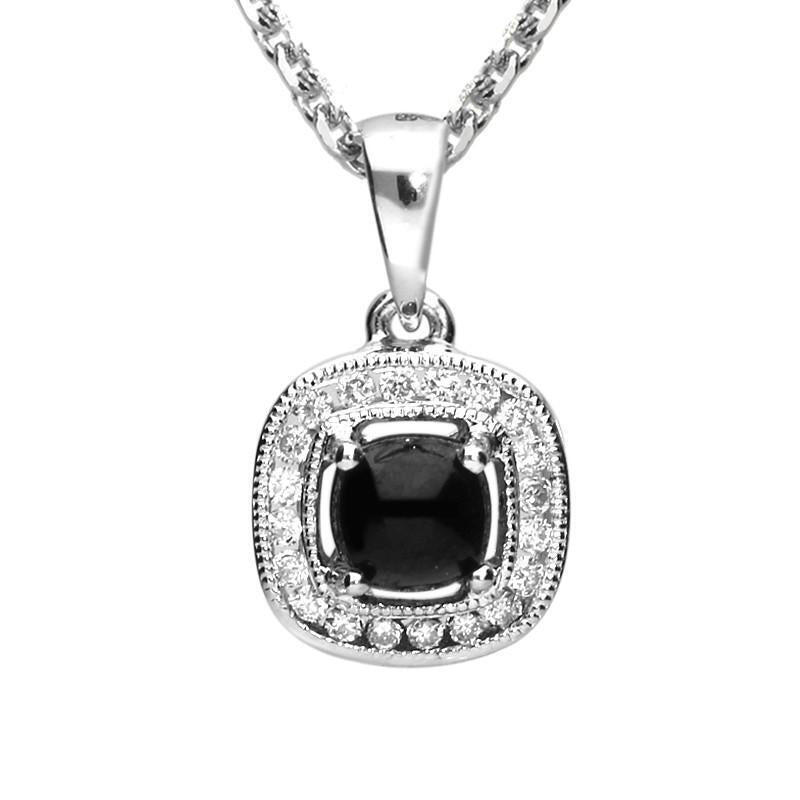 18ct White Gold Whitby Jet 0.13ct Diamond Cushion Necklace - Default Title / White Gold