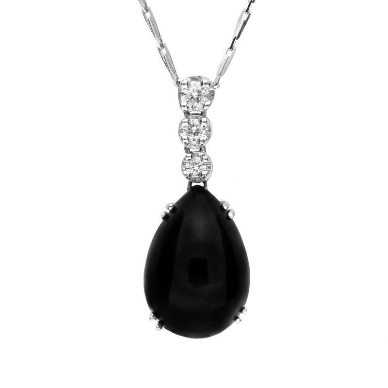 18ct White Gold Whitby Jet 0.15ct Diamond Pear Cut Necklace - Default Title / White Gold