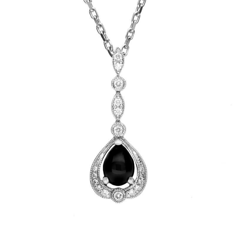 18ct White Gold Whitby Jet 0.16ct Diamond Pear Drop Necklace - Default Title / White Gold