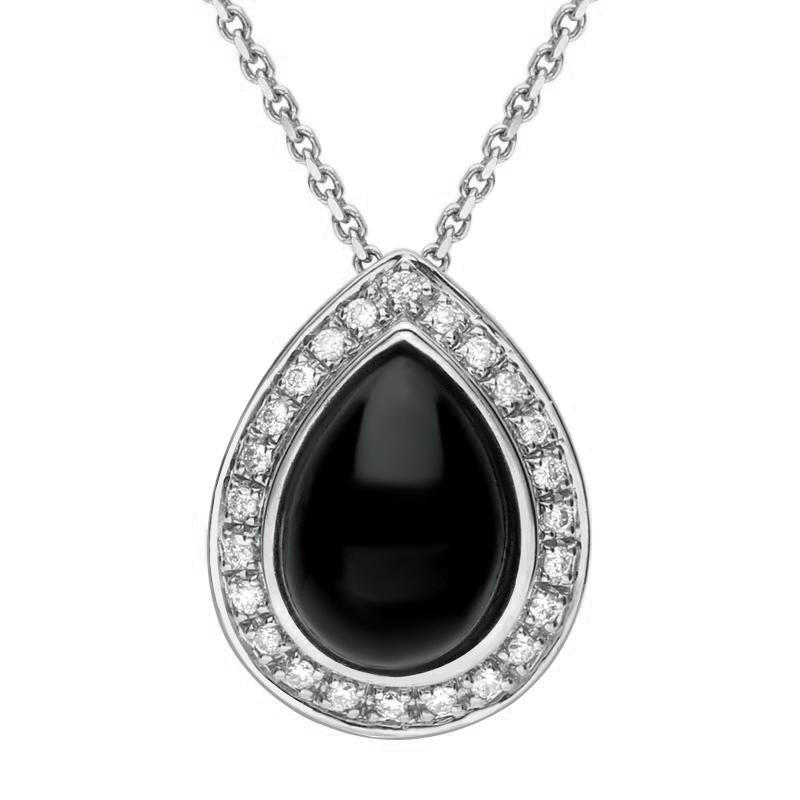 18ct White Gold Whitby Jet 0.21ct Diamond Pear Pave Necklace - Default Title / White Gold