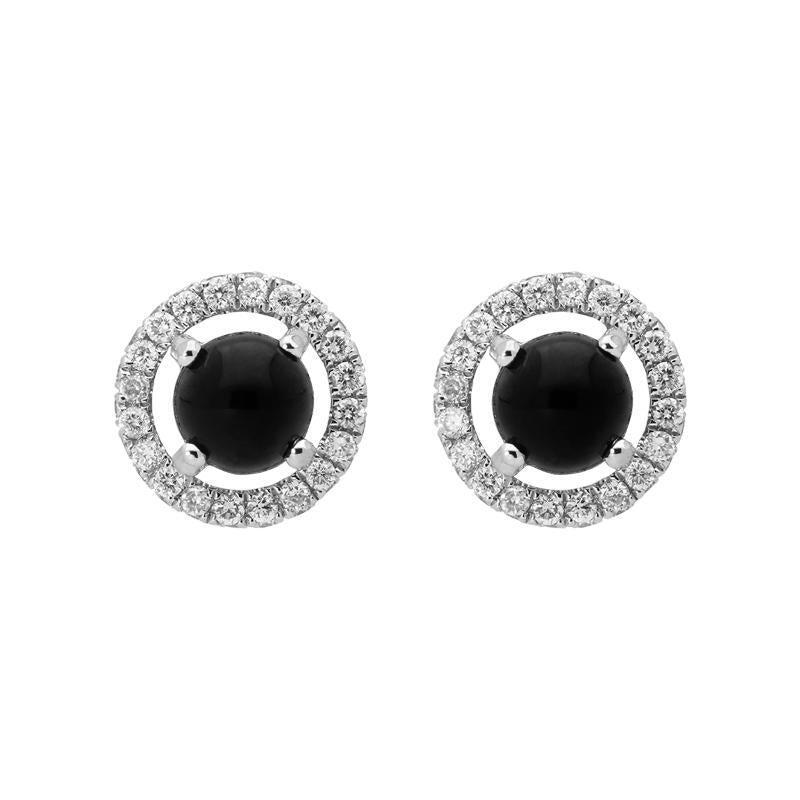 18ct White Gold Whitby Jet 0.25ct Diamond Round Stud Earrings
