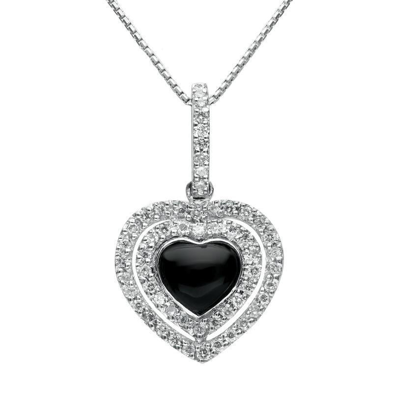 18ct White Gold Whitby Jet 0.30ct Diamond Heart Necklace - Default Title / White Gold