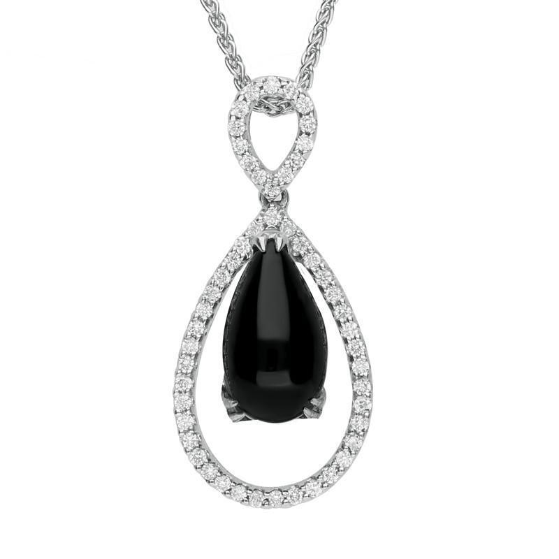18ct White Gold Whitby Jet 0.31ct Diamond Open Pear Necklace D - Default Title / White Gold