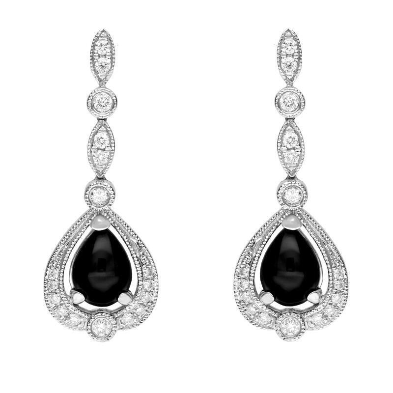 18ct White Gold Whitby Jet 0.31ct Diamond Pear Drop Earrings - Default Title / White Gold