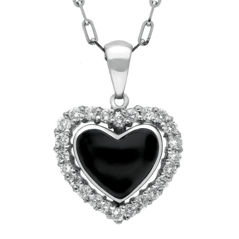 18ct White Gold Whitby Jet 0.34ct Diamond Heart Shaped Necklace - Default Title / White Gold