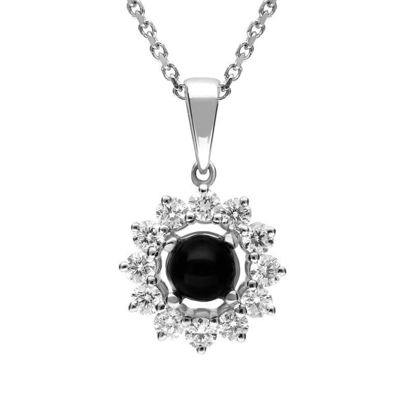 18ct White Gold Whitby Jet 0.35ct Diamond Round Centre Necklace - Default Title / White Gold