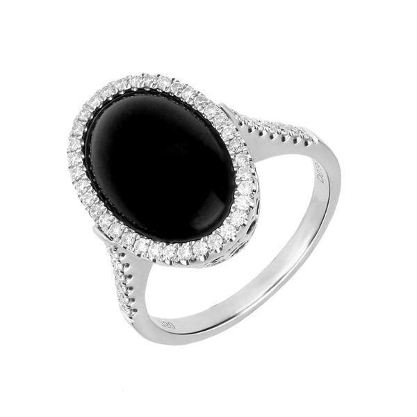 18ct White Gold Whitby Jet 0.38ct Diamond Open Heart Ring - Default Title / White Gold