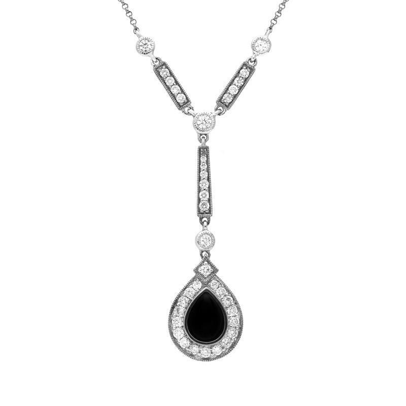 18ct White Gold Whitby Jet 0.73ct Diamond Pear Drop Necklace - Default Title / White Gold