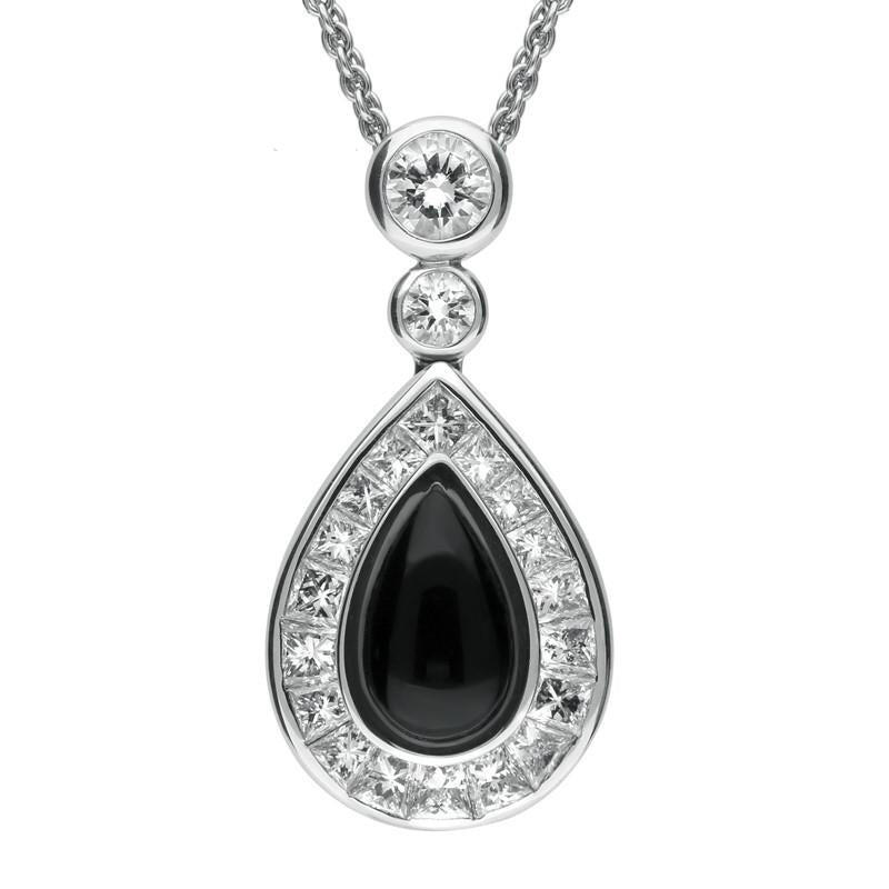 18ct White Gold Whitby Jet 2.17ct Diamond Central Pear Necklace - Default Title / White Gold