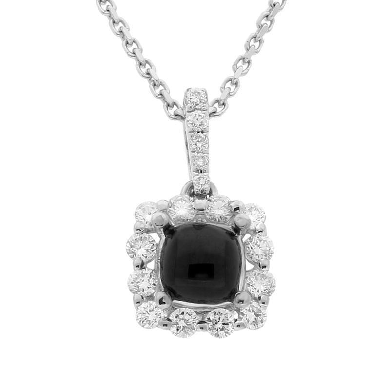 18ct White Gold Whitby Jet Diamond Cushion Cluster Necklace