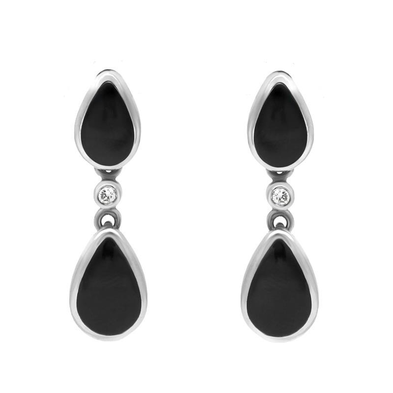 18ct White Gold Whitby Jet Diamond Double Pear Drop Earrings - Default Title / White Gold