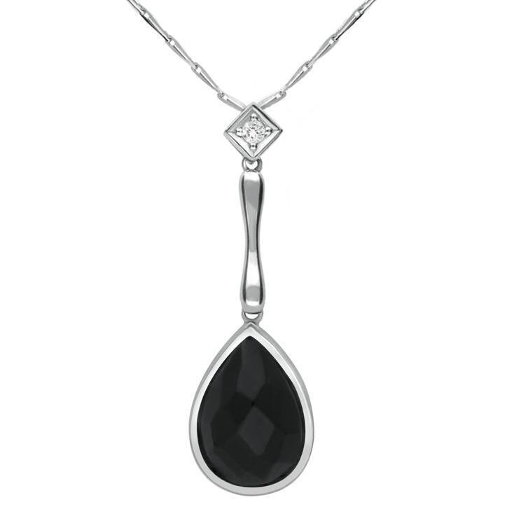 18ct White Gold Whitby Jet Diamond Faceted Pear Necklace - Default Title / White Gold