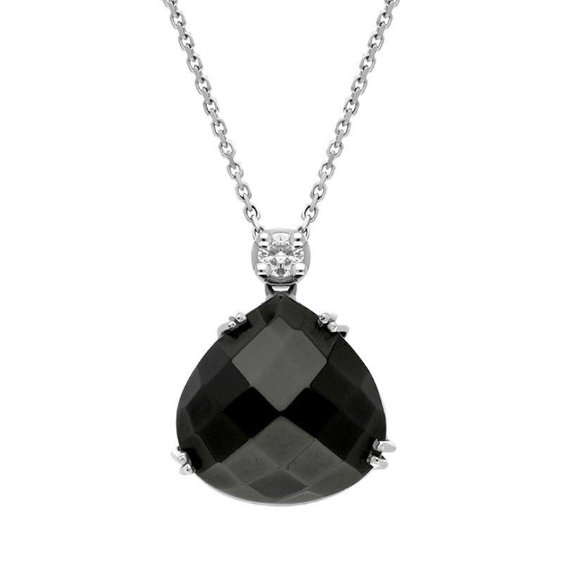 18ct White Gold Whitby Jet Diamond Faceted Pear Necklace