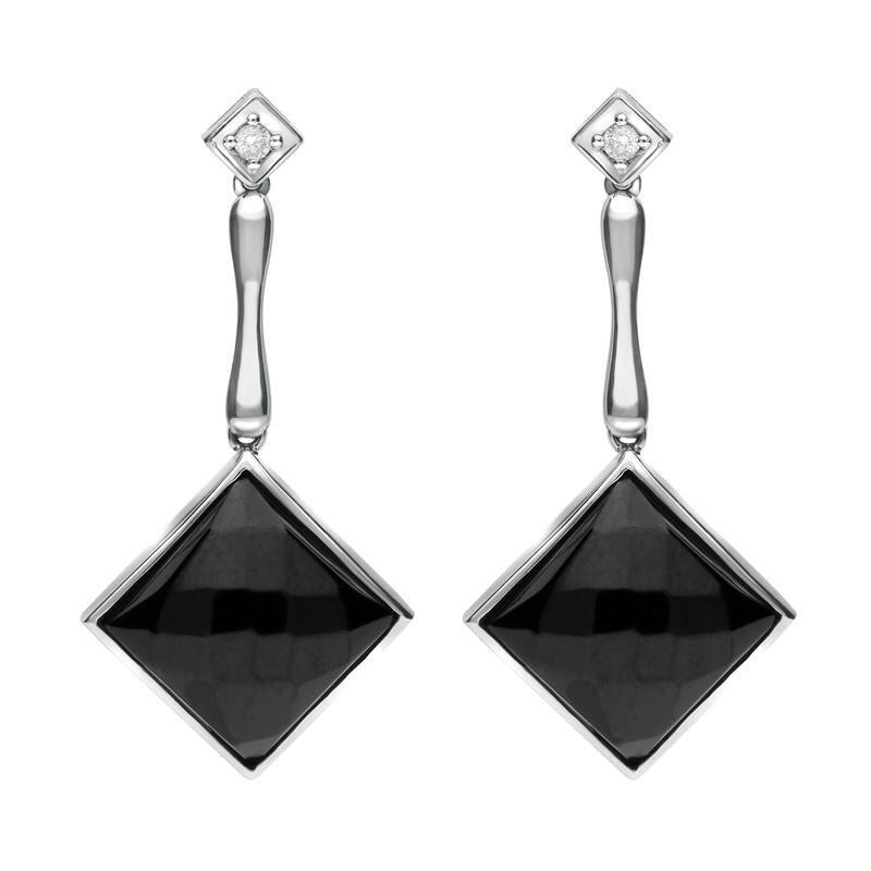 18ct White Gold Whitby Jet Diamond Faceted Square Earrings - Default Title / White Gold